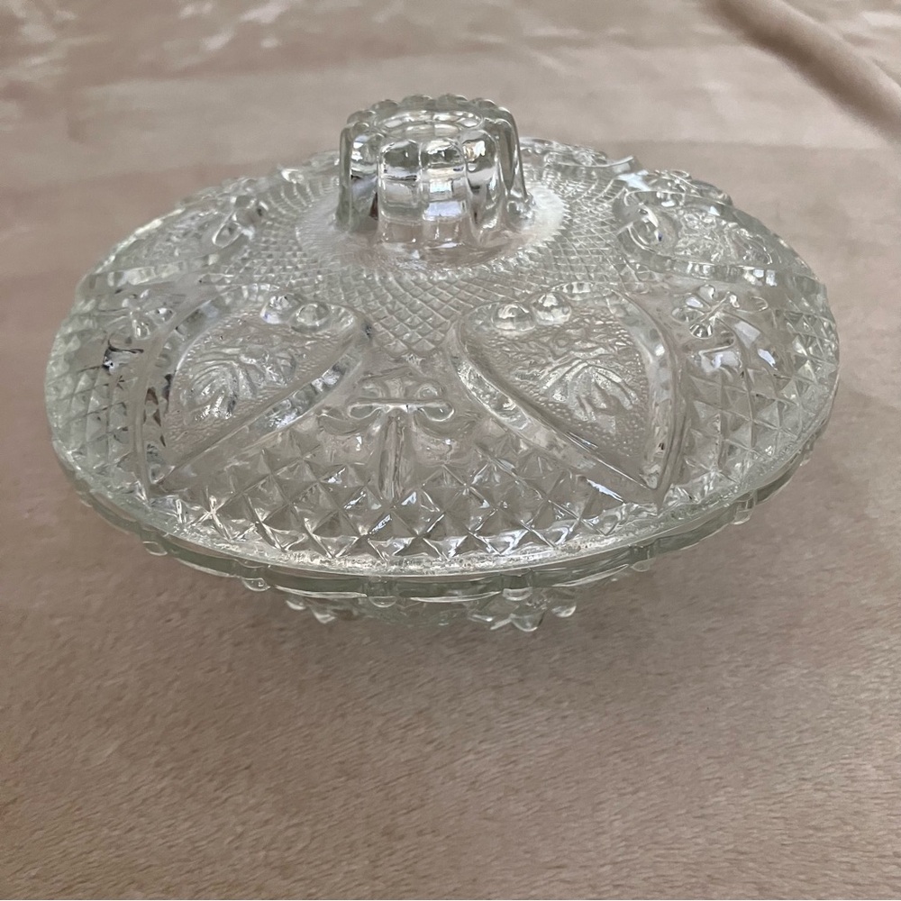 KIG Malaysia Glass Nut Candy Dish Covered Bowl Hearts Flowers Home Decor